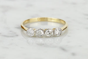 ORIGINAL ART DECO c1920’s FOUR STONE DIAMOND RING ON 18CT YELLOW & WHITE GOLD