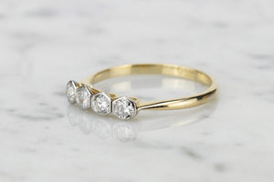 ORIGINAL ART DECO c1920’s FOUR STONE DIAMOND RING ON 18CT YELLOW & WHITE GOLD