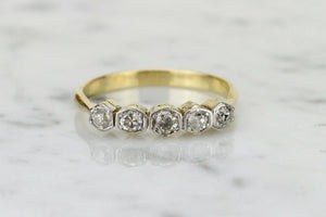 ORIGINAL ART DECO c1920’s FIVE STONE DIAMOND RING ON 18CT YELLOW & WHITE GOLD