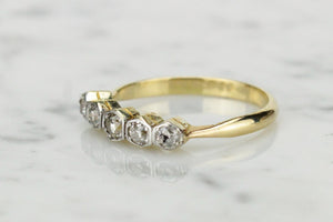 ORIGINAL ART DECO c1920’s FIVE STONE DIAMOND RING ON 18CT YELLOW & WHITE GOLD