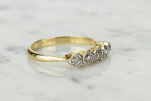 ORIGINAL ART DECO c1920’s FIVE STONE DIAMOND RING ON 18CT YELLOW & WHITE GOLD