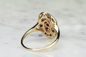 MODERN ESTATE ART DECO STYLE RUBY AND DIAMOND RING ON 9ct YELLOW GOLD