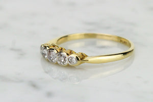 ANTIQUE EARLY ART DECO c1920 FIVE STONE DIAMOND RING ON 18ct YELLOW GOLD & PLATINUM
