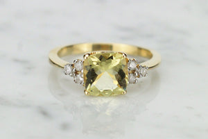 MODERN ESTATE HELIODOR & DIAMOND RING ON 14ct YELLOW GOLD