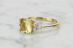 MODERN ESTATE HELIODOR & DIAMOND RING ON 14ct YELLOW GOLD