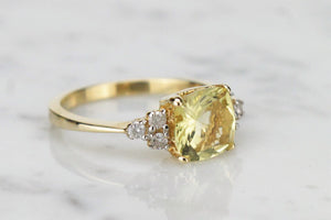 MODERN ESTATE HELIODOR & DIAMOND RING ON 14ct YELLOW GOLD