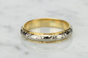 ANTIQUE EDWARDIAN c1910 ENGRAVED BAND ON 18ct YELLOW & WHITE GOLD