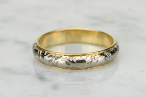 ANTIQUE EDWARDIAN c1910 ENGRAVED BAND ON 18ct YELLOW & WHITE GOLD