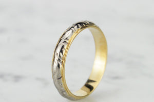 ANTIQUE EDWARDIAN c1910 ENGRAVED BAND ON 18ct YELLOW & WHITE GOLD