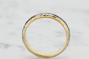 ANTIQUE EDWARDIAN c1910 ENGRAVED BAND ON 18ct YELLOW & WHITE GOLD