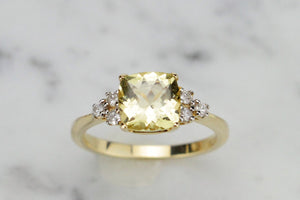 MODERN ESTATE HELIODOR & DIAMOND RING ON 14ct YELLOW GOLD