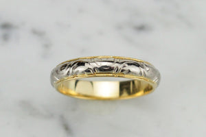 ANTIQUE EDWARDIAN c1910 ENGRAVED BAND ON 18ct YELLOW & WHITE GOLD