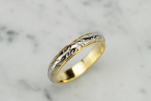 ANTIQUE EDWARDIAN c1910 ENGRAVED BAND ON 18ct YELLOW & WHITE GOLD