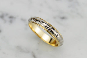 ANTIQUE EDWARDIAN c1910 ENGRAVED BAND ON 18ct YELLOW & WHITE GOLD