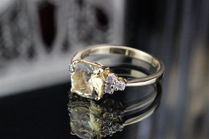 MODERN ESTATE HELIODOR & DIAMOND RING ON 14ct YELLOW GOLD