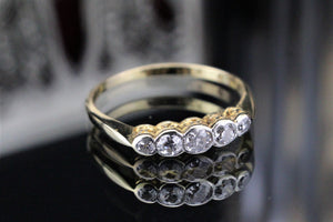 ANTIQUE EARLY ART DECO c1920 FIVE STONE DIAMOND RING ON 18ct YELLOW GOLD & PLATINUM