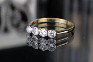 ORIGINAL ART DECO c1920’s FOUR STONE DIAMOND RING ON 18CT YELLOW & WHITE GOLD