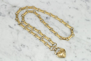 VINTAGE ESTATE VICTORIAN STYLE FANCY ETCHED BOOK LINK NECKLACE ON 9ct YELLOW GOLD