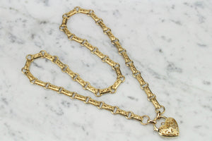 VINTAGE ESTATE VICTORIAN STYLE FANCY ETCHED BOOK LINK NECKLACE ON 9ct YELLOW GOLD