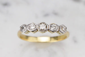 ORIGINAL ART DECO c1920’s FIVE STONE DIAMOND RING ON 18CT YELLOW & WHITE GOLD