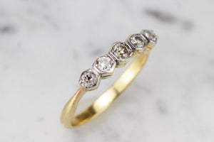 ORIGINAL ART DECO c1920’s FIVE STONE DIAMOND RING ON 18CT YELLOW & WHITE GOLD