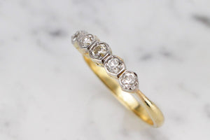 ORIGINAL ART DECO c1920’s FIVE STONE DIAMOND RING ON 18CT YELLOW & WHITE GOLD