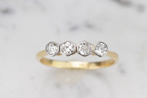 ORIGINAL ART DECO c1920’s FOUR STONE DIAMOND RING ON 18CT YELLOW & WHITE GOLD