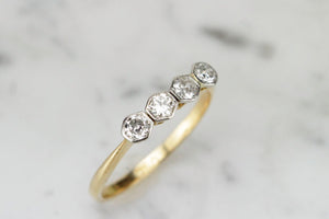 ORIGINAL ART DECO c1920’s FOUR STONE DIAMOND RING ON 18CT YELLOW & WHITE GOLD