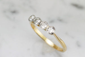 ORIGINAL ART DECO c1920’s FOUR STONE DIAMOND RING ON 18CT YELLOW & WHITE GOLD