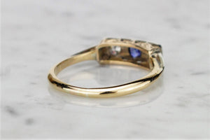 ANTIQUE ART DEC0 c1920 SAPPHIRE & DIAMOND TRILOGY RING ON 18ct YELLOW GOLD & PLATINUM