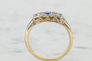 ANTIQUE ART DEC0 c1920 SAPPHIRE & DIAMOND TRILOGY RING ON 18ct YELLOW GOLD & PLATINUM