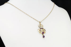 ANTIQUE EDWARDIAN c1910 AMETHYST LAVALIERE ON 9ct YELLOW GOLD