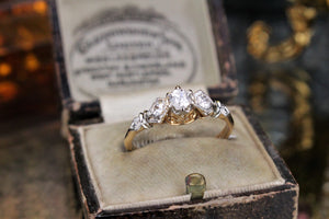 ANTIQUE EDWARDIAN c1910 DIAMOND TRILOGY RING ON 18ct YELLOW GOLD AND PLATINUM