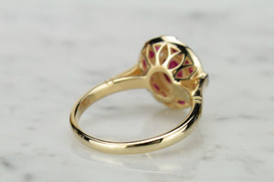 MODERN LATE EDWARDIAN/EARLY ART DECO STYLE .86ct RUBY & DIAMOND RING ON 9ct YELLOW GOLD