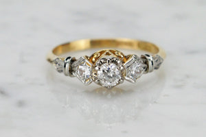 ANTIQUE EDWARDIAN c1910 DIAMOND TRILOGY RING ON 18ct YELLOW GOLD AND PLATINUM