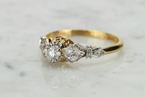 ANTIQUE EDWARDIAN c1910 DIAMOND TRILOGY RING ON 18ct YELLOW GOLD AND PLATINUM