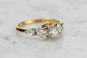 ANTIQUE EDWARDIAN c1910 DIAMOND TRILOGY RING ON 18ct YELLOW GOLD AND PLATINUM