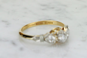 ANTIQUE EDWARDIAN c1910 DIAMOND TRILOGY RING ON 18ct YELLOW GOLD AND PLATINUM