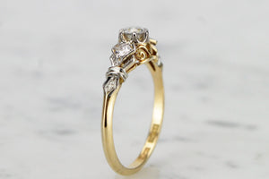 ANTIQUE EDWARDIAN c1910 DIAMOND TRILOGY RING ON 18ct YELLOW GOLD AND PLATINUM