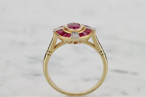 MODERN LATE EDWARDIAN/EARLY ART DECO STYLE .86ct RUBY & DIAMOND RING ON 9ct YELLOW GOLD