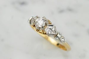 ANTIQUE EDWARDIAN c1910 DIAMOND TRILOGY RING ON 18ct YELLOW GOLD AND PLATINUM