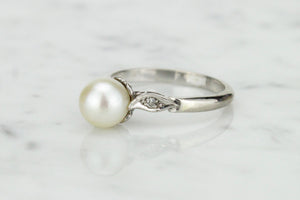 ORIGINAL ART DECO c1930 PEARL & DIAMOND RING ON 18ct WHITE GOLD