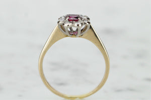 ART DECO c1930 RUBY & DIAMOND DAISY CLUSTER RING ON 18ct YELLOW & WHITE GOLD