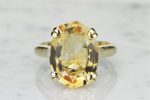 MID CENTURY c1960’s 5.9ct CITRINE COCKTAIL RING ON 9ct YELLOW GOLD