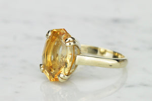 MID CENTURY c1960’s 5.9ct CITRINE COCKTAIL RING ON 9ct YELLOW GOLD