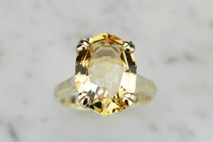 MID CENTURY c1960’s 5.9ct CITRINE COCKTAIL RING ON 9ct YELLOW GOLD