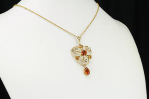 ANTIQUE AUSTRALIAN EDWARDIAN c1910 CITRINE & SEED PEARL LAVALIERE ON ORIGINAL CHAIN 9ct YELLOW GOLD