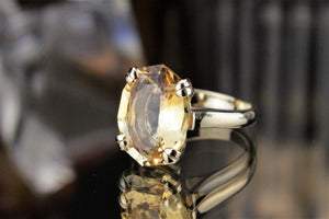 MID CENTURY c1960’s 5.9ct CITRINE COCKTAIL RING ON 9ct YELLOW GOLD