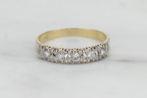 VINTAGE ESTATE FIVE STONE DIAMOND BAND RING ON 9ct YELLOW GOLD & PALLADIUM