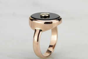 RETRO ESTATE ONYX & DIAMOND RING ON 9ct ROSE GOLD